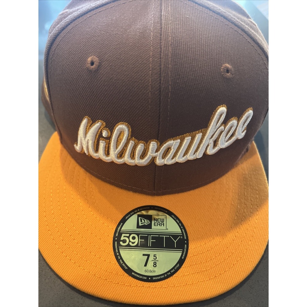New Era Milwaukee Brewers Tiramisu Brown 59FIFTY Hat Cap Size 7 5/8 NWT